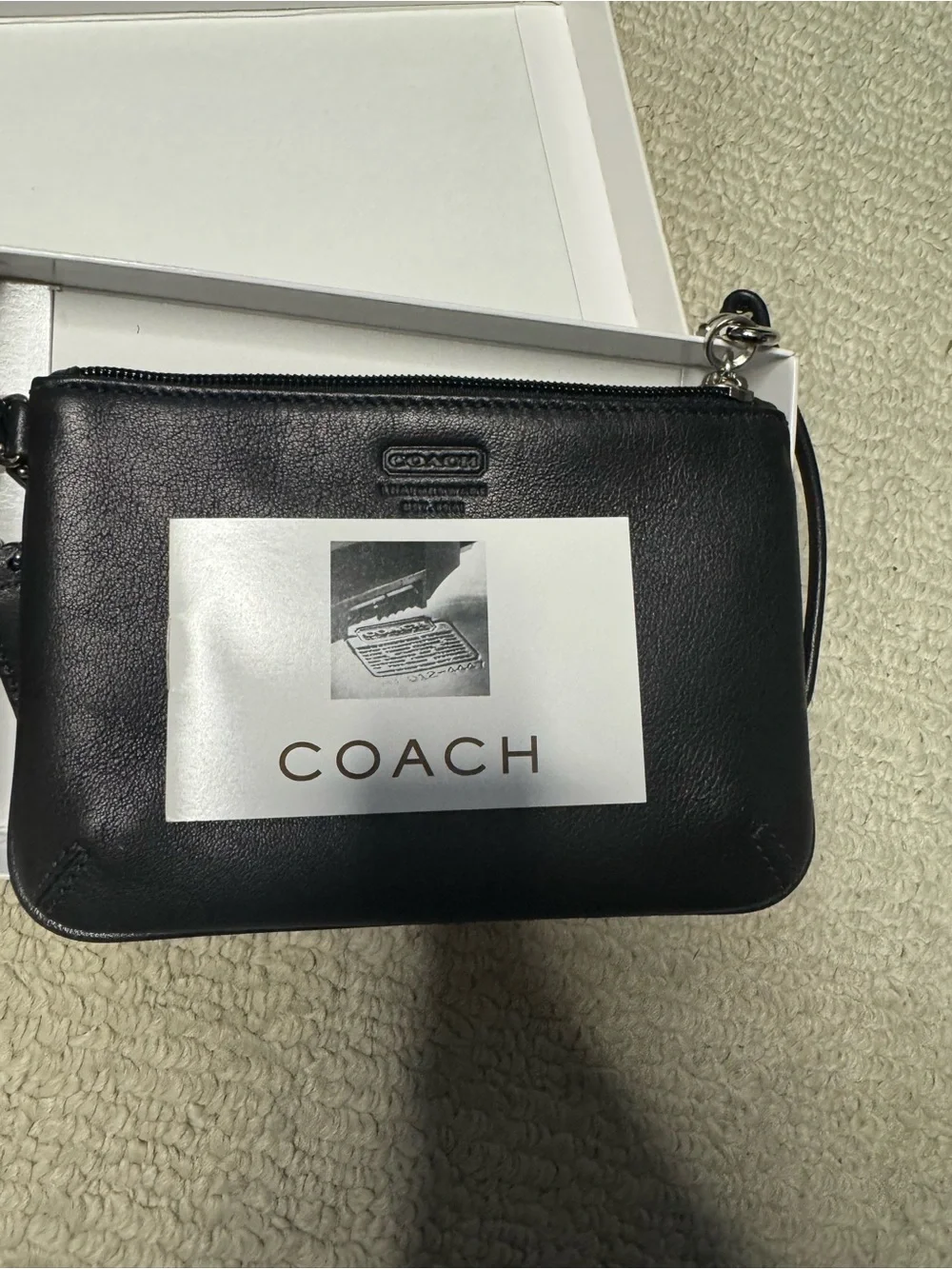 Coach Black Leather Wristlet Pouch with Detachable Strap